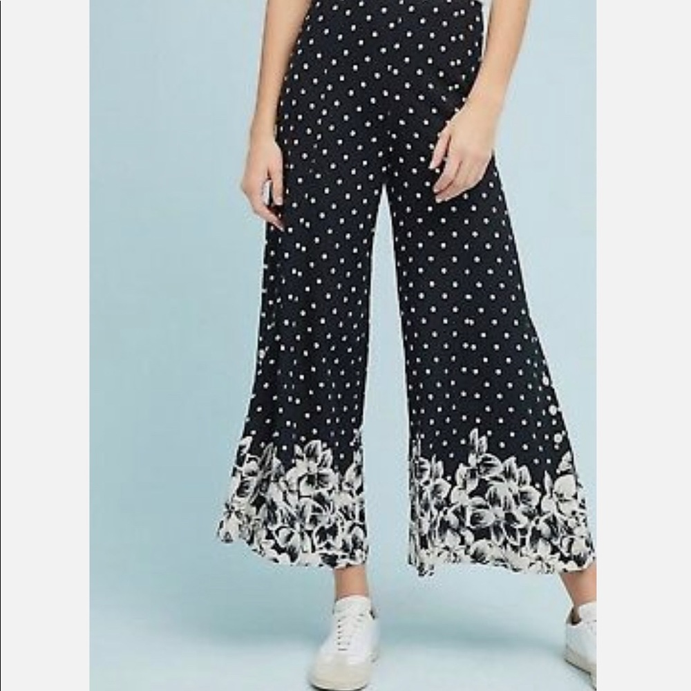 Anthropologie Polka Dot Floral Mix Pants Size 6